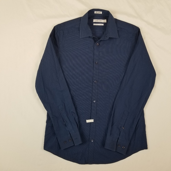 Calvin Klein Men Dress Shirt Button Cool Tech Non-Iron Blue Stripe Size S/P NWOT - Picture 2 of 10